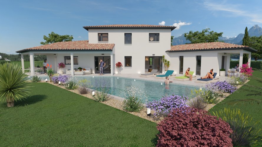 Villa contemporaine à étage 164 m² avec terrasse couverte et garage