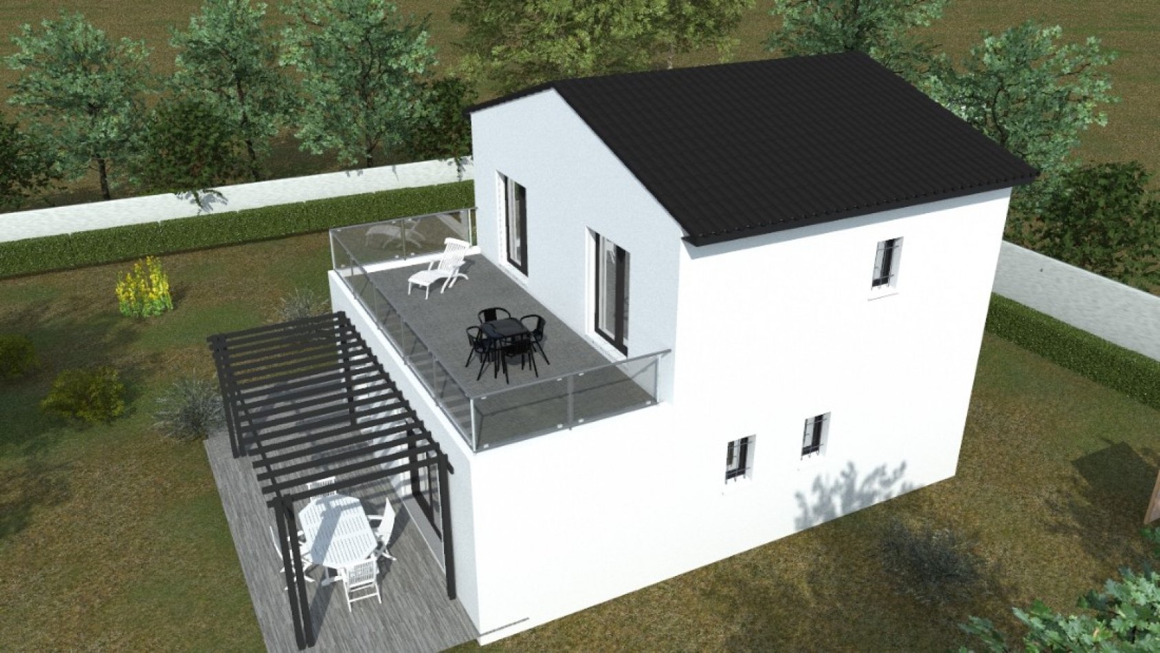 Maison contemporaine à étage avec terrasse et balcon – Maisons Passion