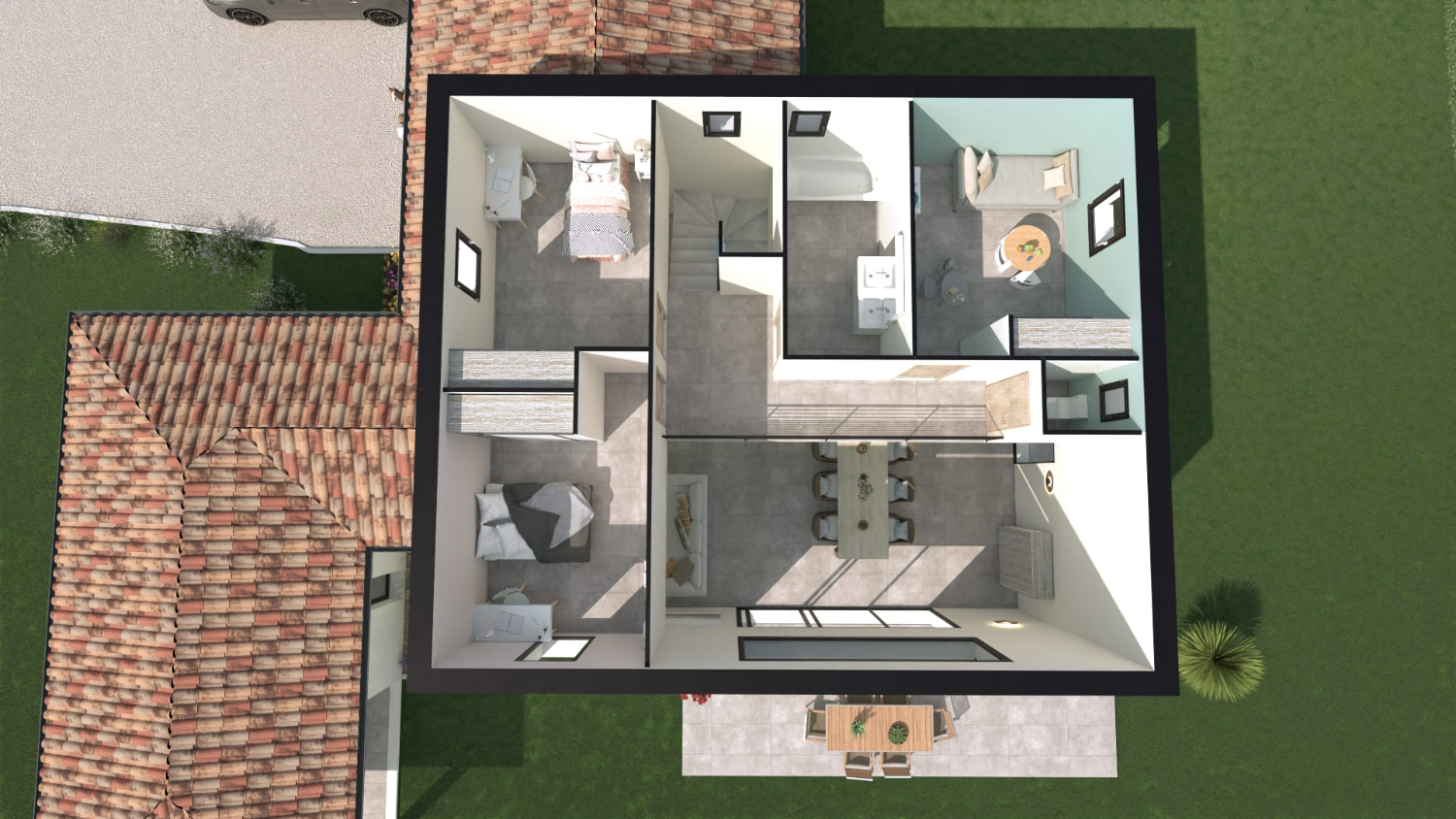 Maison contemporaine à étage avec suite parentale et patio couvert
