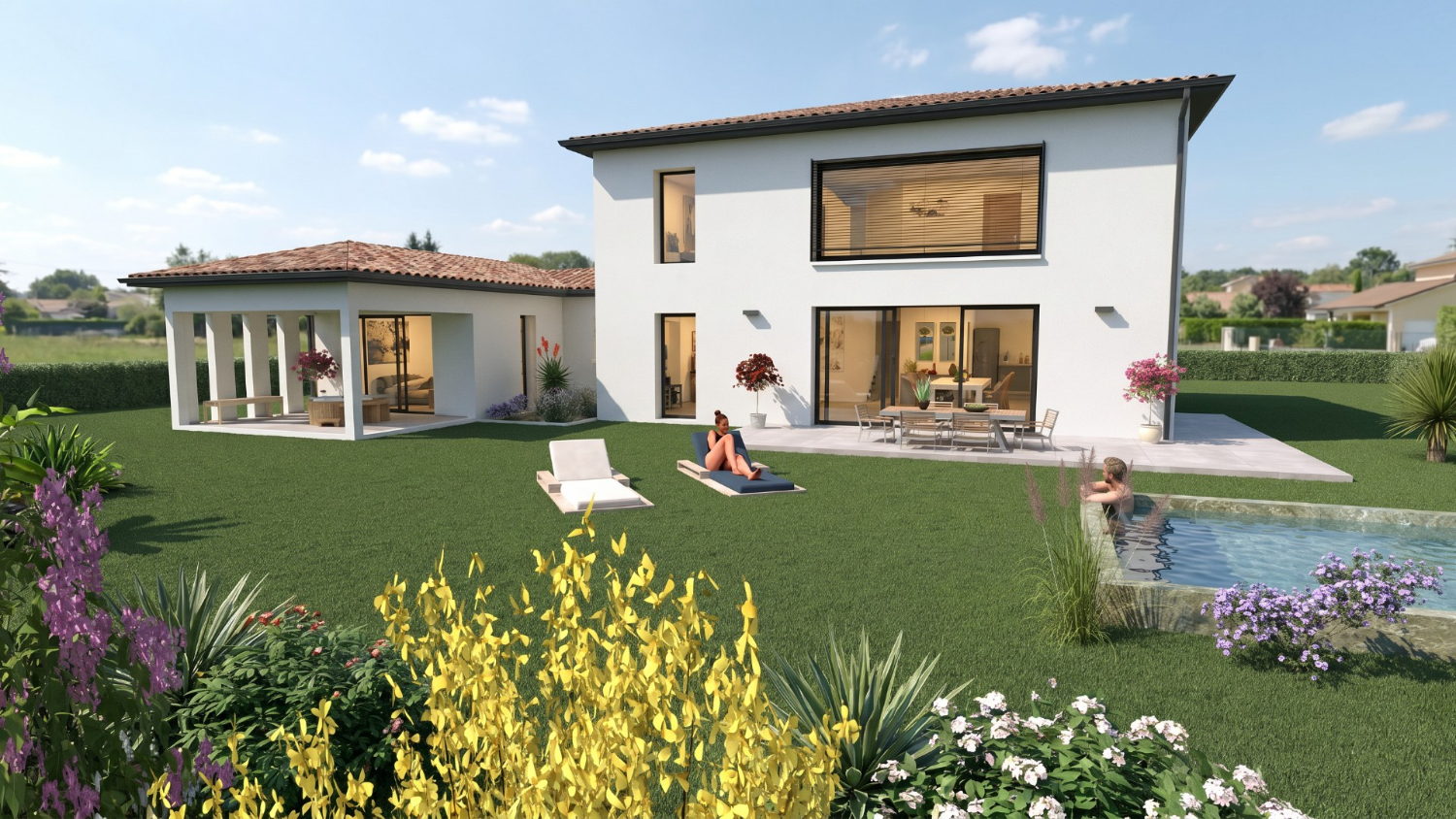 Maison contemporaine à étage avec suite parentale et patio couvert