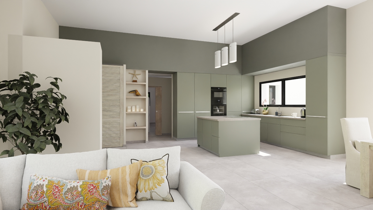Maison contemporaine en U avec patio et grande pièce de vie