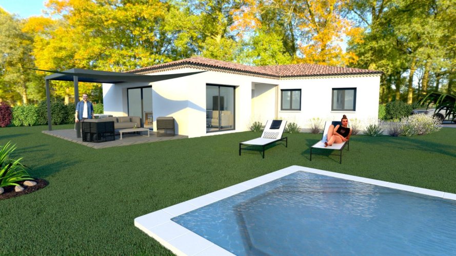 Maison Plain-Pied en V + Terrain CHAROLS (26450)